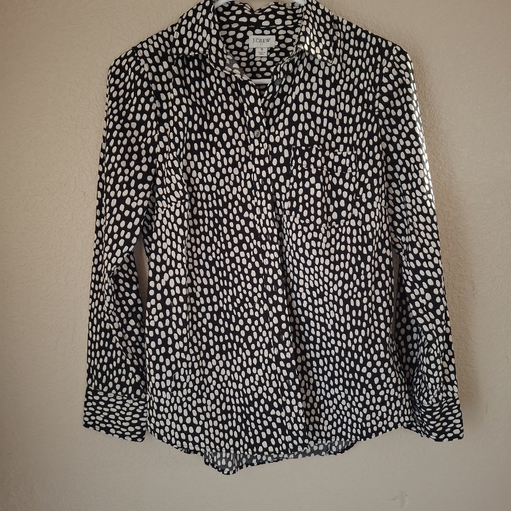 J. Crew Black Button-Down Shirt with White Dot Print Small